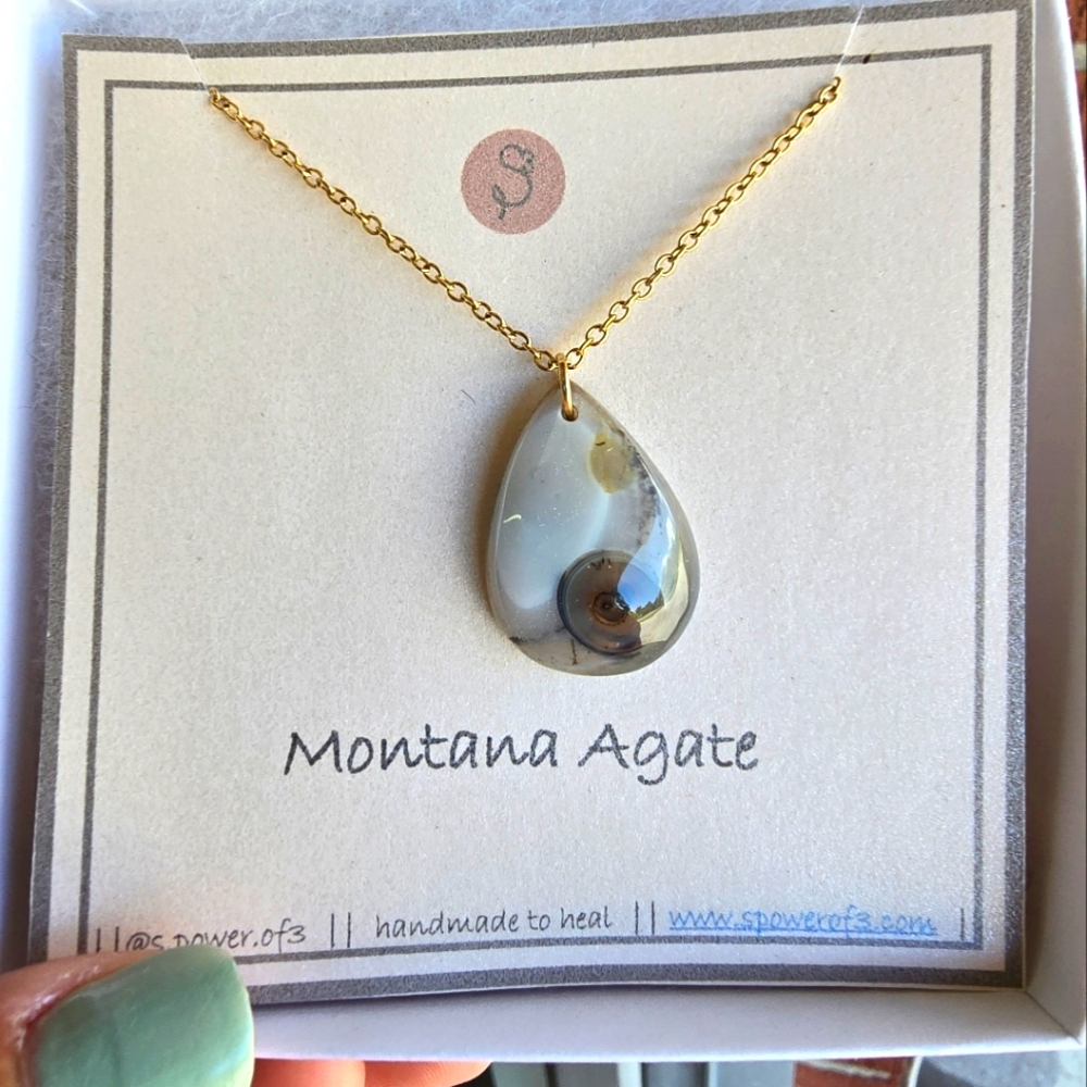 OOAK Unique Cut Montana Agate Drop Necklace